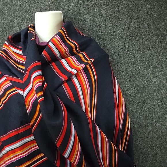 Gorgeous Tory Burch Shawl Wrap Striped Multicolor Logo Classy Versatile - Picture 2 of 7